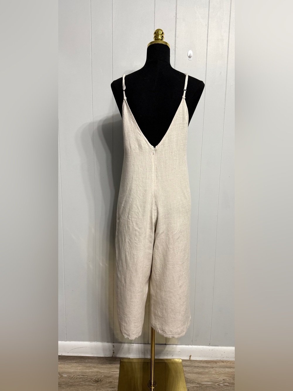 #10)  Women's Cream Spaghetti Strap Cropped Jumpsuit